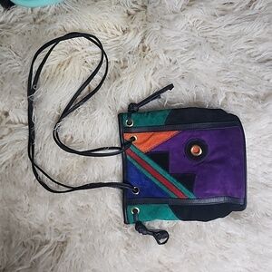 Vintage 80's Piatto Geometric Colorblock Suede Bucket Bag